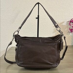 Coach Large Zoe Hobo F14707 Brown/ Silver Leather Shoulder Bag